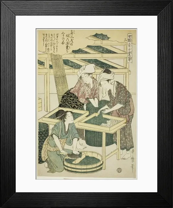 Framed Print : No. 3 (san), from the series Women Engaged in the Sericulture Industry (Joshoku... c. 1798 / 1800. Creator: Kitagawa Utamaro. No. 3 (san), from the series Women Engaged in the Sericulture Industry (Joshoku... c. 1798 / 1800)
