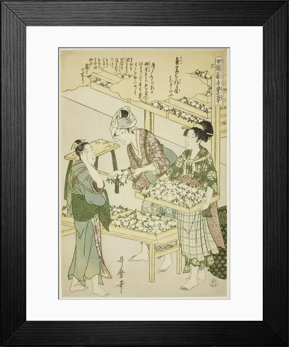 Framed Print : No. 6 (roku), from the series Women Engaged in the Sericulture Industry (Joshoku... c1798 / 1800. Creator: Kitagawa Utamaro. No. 6 (roku), from the series Women Engaged in the Sericulture Industry (Joshoku... c1798 / 1800) Framed Print : No. 6 (roku), from the series Women Engaged in the Sericulture Industry (Joshoku... c1798 / 1800. Creator: Kitagawa Utamaro. No. 6 (roku), from the series Women Engaged in the Sericulture Industry (Joshoku... c1798 / 1800)