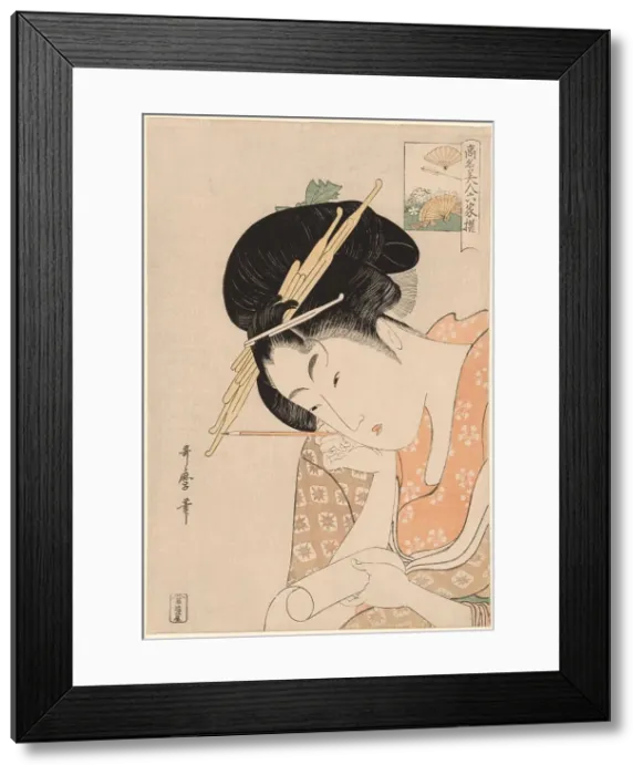 Framed Print : Hanaogi of the Ogiya, from the series Renowned Beauties Likened to the Six Immortal... c. 1795 / 96. Creator: Kitagawa Utamaro. Hanaogi of the Ogiya, from the series Renowned Beauties Likened to the Six Immortal... c. 1795 / 96 Framed Print : Hanaogi of the Ogiya, from the series Renowned Beauties Likened to the Six Immortal... c. 1795 / 96. Creator: Kitagawa Utamaro. Hanaogi of the Ogiya, from the series Renowned Beauties Likened to the Six Immortal... c. 1795 / 96