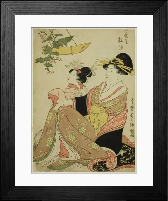 Framed Print : The Courtesan Yoso-oi of the Pine Needle House in the Yoshiwara and Her Attendant...About 1802. Creator: Kitagawa Utamaro Framed Print : The Courtesan Yoso-oi of the Pine Needle House in the Yoshiwara and Her Attendant...About 1802. Creator: Kitagawa Utamaro