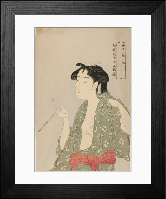 Framed Print : Woman Exhaling Smoke from a Pipe, from the series Ten Classes of Women's... Japan, c. 1792 / 93. Creator: Kitagawa Utamaro. Woman Exhaling Smoke from a Pipe, from the series Ten Classes of Women's... Japan, c. 1792 / 93 Framed Print : Woman Exhaling Smoke from a Pipe, from the series Ten Classes of Women's... Japan, c. 1792 / 93. Creator: Kitagawa Utamaro. Woman Exhaling Smoke from a Pipe, from the series Ten Classes of Women's... Japan, c. 1792 / 93