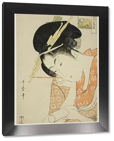 Hanaogi of the Ogiya, from the series 'Renowned Beauties Likened to the Six Immortal... c. 1795 / 96. Creator: Kitagawa Utamaro. Hanaogi of the Ogiya, from the series 'Renowned Beauties Likened to the Six Immortal... c. 1795 / 96
