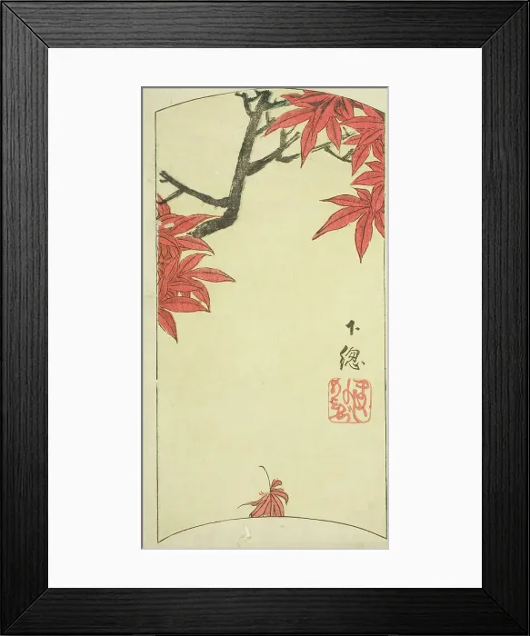 Framed Print : Maple Leaves in Shimosa Province (Shimosa, momiji), section of sheet no. 7 from the series... 1852. Creator: Ando Hiroshige Framed Print : Maple Leaves in Shimosa Province (Shimosa, momiji), section of sheet no. 7 from the series... 1852. Creator: Ando Hiroshige