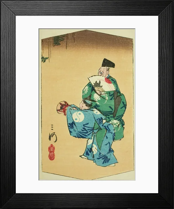 Framed Print : Comic Dancers in Mikawa Province (Mikawa, manzai), section of sheet no. 4 from the... 1852. Creator: Ando Hiroshige Framed Print : Comic Dancers in Mikawa Province (Mikawa, manzai), section of sheet no. 4 from the... 1852. Creator: Ando Hiroshige
