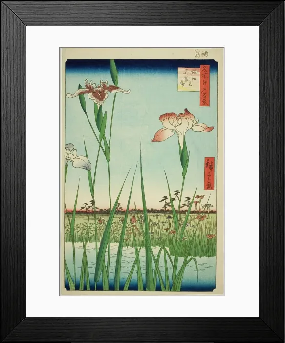 Framed Print : Irises at Horikiri (Horikiri no hanashobu), from the series One Hundred Famous Views of... 1857. Creator: Ando Hiroshige. Irises at Horikiri (Horikiri no hanashobu), from the series One Hundred Famous Views of... 1857