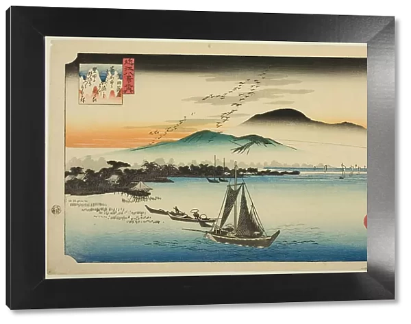 Descending Geese at Katada (Katada rakugan), from the series 'Eight Views of Omi...', c. 1834. Creator: Ando Hiroshige. Descending Geese at Katada (Katada rakugan), from the series 'Eight Views of Omi...', c. 1834. Creator: Ando Hiroshige