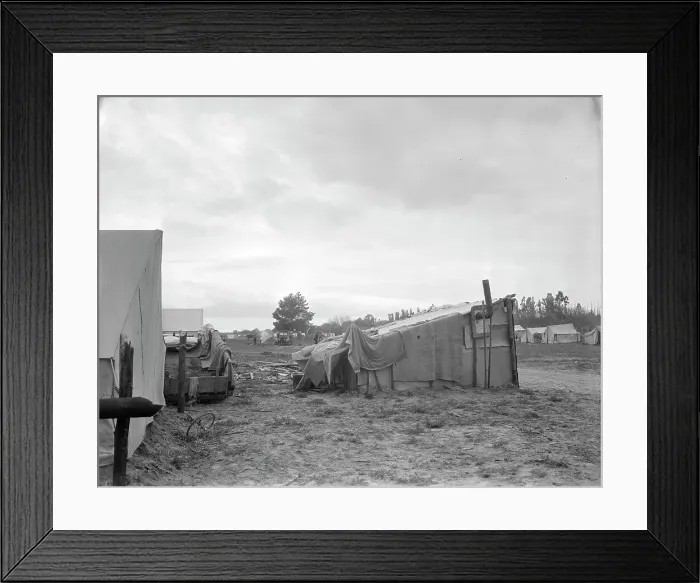 Framed Print : Camps of migrant pea workers, California, 1936. Creator: Dorothea Lange Framed Print : Camps of migrant pea workers, California, 1936. Creator: Dorothea Lange