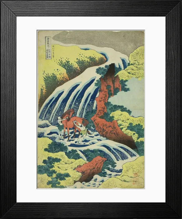 Framed Print : Yoshitsune's Horse-washing Falls at Yoshino in Yamato Province (Washu Yoshino Yoshitsun... c. 1833. Creator: Hokusai) Framed Print : Yoshitsune's Horse-washing Falls at Yoshino in Yamato Province (Washu Yoshino Yoshitsun... c. 1833. Creator: Hokusai)