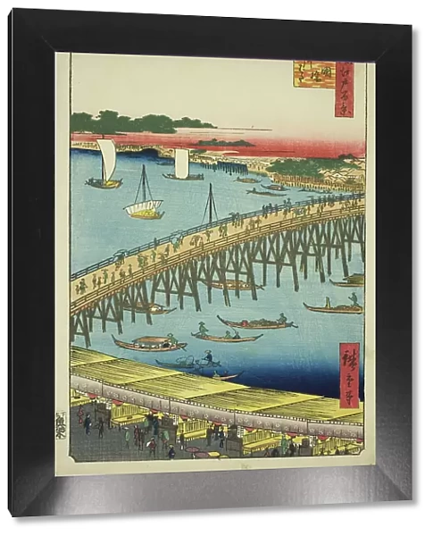 Ryogoku Bridge and the Great Riverbank (Ryogokubashi Okawabata), from the series... 1856. Creator: Ando Hiroshige