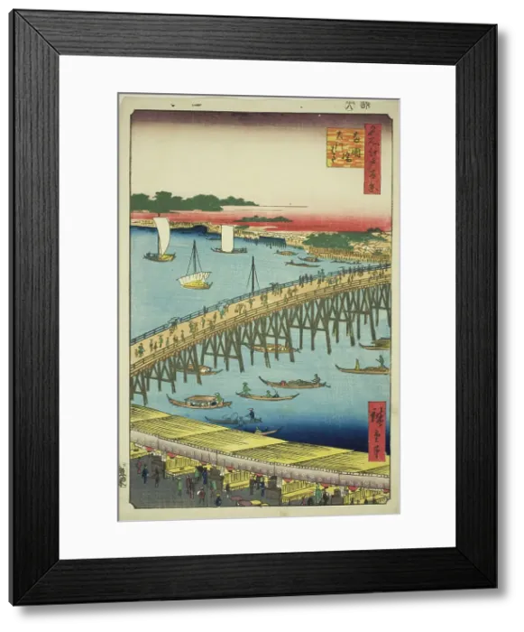 Framed Print : Ryogoku Bridge and the Great Riverbank (Ryogokubashi Okawabata), from the series... 1856. Creator: Ando Hiroshige Framed Print : Ryogoku Bridge and the Great Riverbank (Ryogokubashi Okawabata), from the series... 1856. Creator: Ando Hiroshige