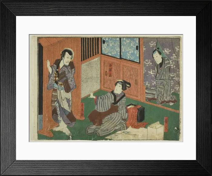 Framed Print : Actors as Genroku, Otsuma, and Shokuro, from an untitled series of half-block... c. 1851 / 52. Creator: Utagawa Kunisada Framed Print : Actors as Genroku, Otsuma, and Shokuro, from an untitled series of half-block... c. 1851 / 52. Creator: Utagawa Kunisada