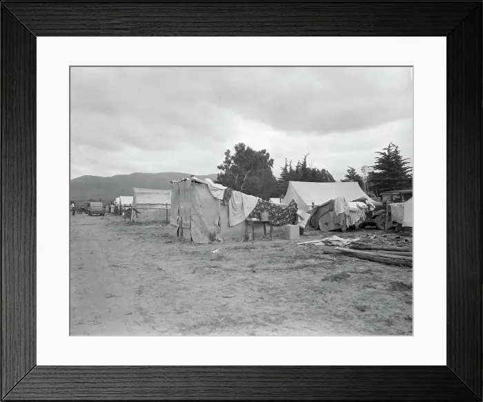 Framed Print : Camps of migrant pea workers, California, 1936. Creator: Dorothea Lange Framed Print : Camps of migrant pea workers, California, 1936. Creator: Dorothea Lange
