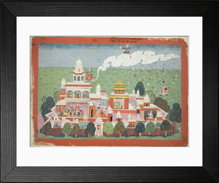 Framed Print : Pradyumna Enters the Palace of the Demon Sambar and Challenges him to Battle, page... c. 1775. Creator: Unknown