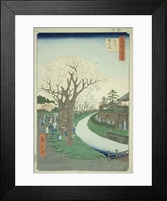Framed Print : Blossoms on the Tama River Embankment (Tamagawa-zutsumi no hana), from the series... 1856. Creator: Ando Hiroshige Framed Print : Blossoms on the Tama River Embankment (Tamagawa-zutsumi no hana), from the series... 1856. Creator: Ando Hiroshige