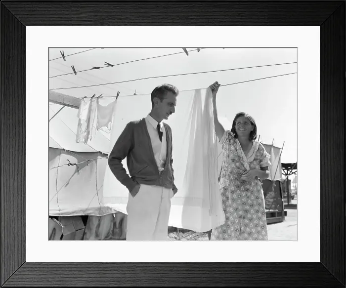 Framed Print : Tom Collins, manager of Kern migrant camp, talking with one of the members, California, 1936. Creator: Dorothea Lange Framed Print : Tom Collins, manager of Kern migrant camp, talking with one of the members, California, 1936. Creator: Dorothea Lange