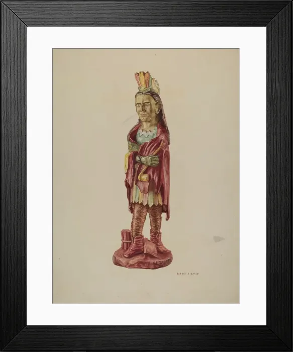 Framed Print : Cigar Store Indian, c. 1941. Creator: Hardin Walsh Framed Print : Cigar Store Indian, c. 1941. Creator: Hardin Walsh