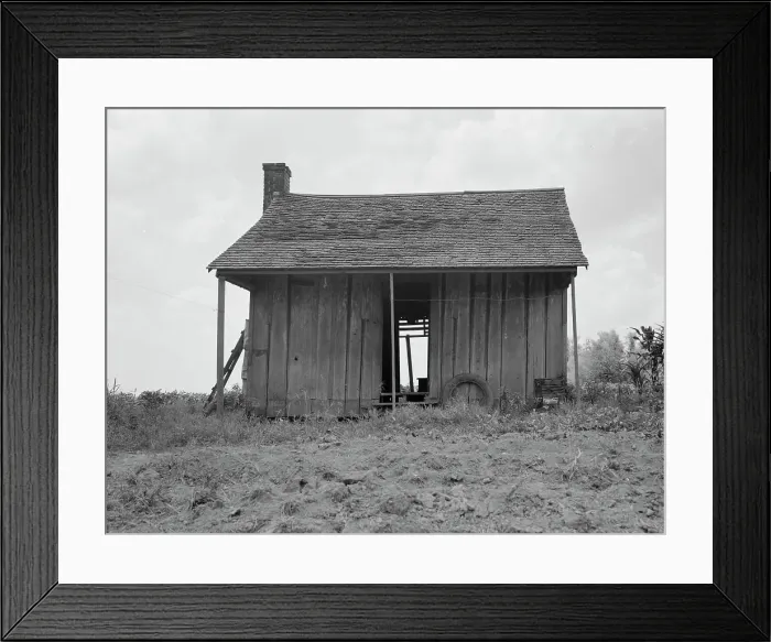 Framed Print : Abandoned tenant house on a mechanized plantation of the Mississippi Delta, 1937. Creator: Dorothea Lange Framed Print : Abandoned tenant house on a mechanized plantation of the Mississippi Delta, 1937. Creator: Dorothea Lange