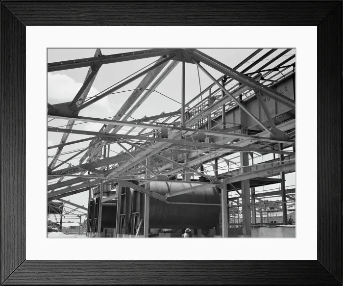 Framed Print : Naval stores processing plant under construction, Near Valdosta, Georgia, 1937. Creator: Dorothea Lange Framed Print : Naval stores processing plant under construction, Near Valdosta, Georgia, 1937. Creator: Dorothea Lange