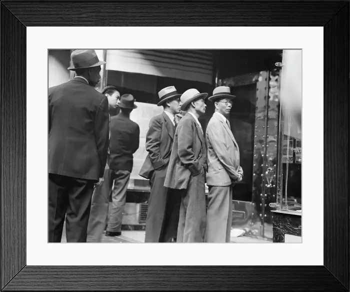 Framed Print : News of the surrender of Canton... San Francisco, California, 1938. Creator: Dorothea Lange Framed Print : News of the surrender of Canton... San Francisco, California, 1938. Creator: Dorothea Lange