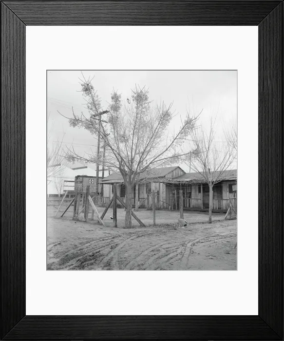 Framed Print : Houses inhabited by Mexican citrus workers, Lindsay, Tulare County, California, 1939. Creator: Dorothea Lange Framed Print : Houses inhabited by Mexican citrus workers, Lindsay, Tulare County, California, 1939. Creator: Dorothea Lange