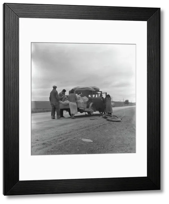 Framed Print : Migrants, family of Mexicans, on road with tire trouble, looking for work... CA, 1936. Creator: Dorothea Lange Framed Print : Migrants, family of Mexicans, on road with tire trouble, looking for work... CA, 1936. Creator: Dorothea Lange