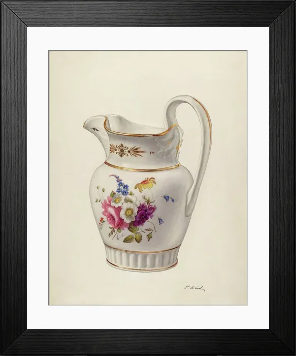 Framed Print : White Glazed Porcelain Pitcher, c. 1940. Creator: Paul Ward Framed Print : White Glazed Porcelain Pitcher, c. 1940. Creator: Paul Ward