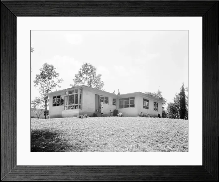 Framed Print : The model house nears completion, Hightstown, New Jersey, 1936. Creator: Dorothea Lange Framed Print : The model house nears completion, Hightstown, New Jersey, 1936. Creator: Dorothea Lange