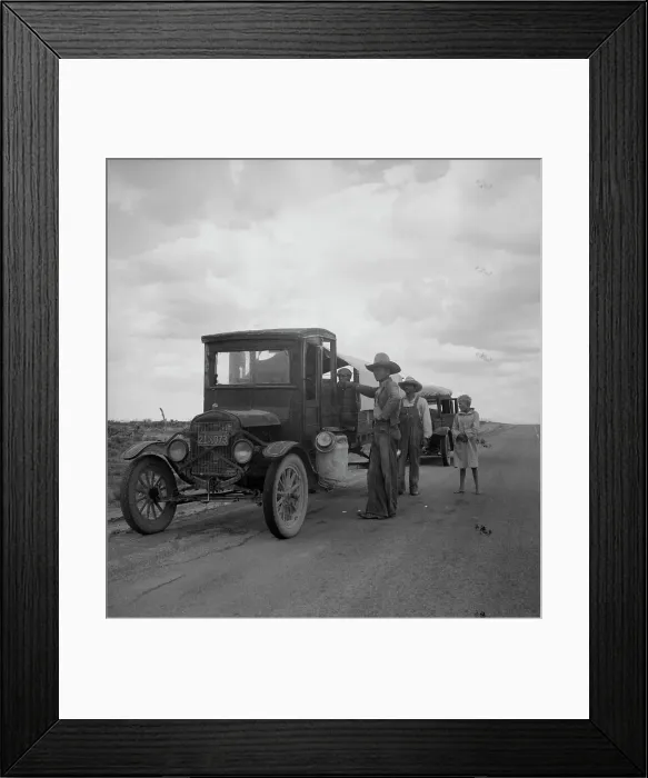 Framed Print : Drought refugees stopped along the highway near Lordsburg, New Mexico, 1937. Creator: Dorothea Lange