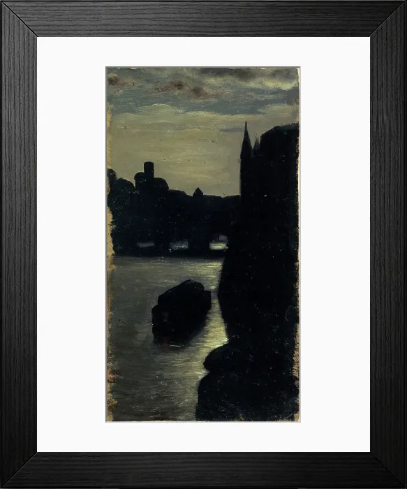 Framed Print : Banks of the Seine, near the courthouse, at night, c1870. Creator: Charles-Emile Cuisin Framed Print : Banks of the Seine, near the courthouse, at night, c1870. Creator: Charles-Emile Cuisin