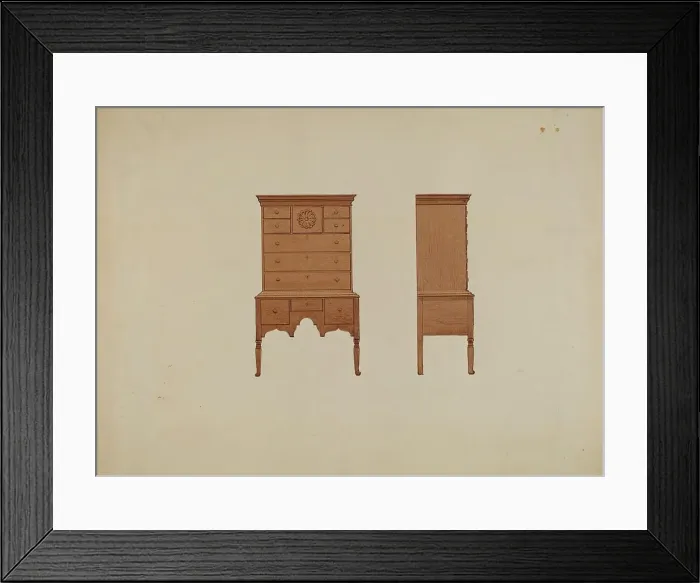 Framed Print : Highboy-front and Side Views, c. 1936. Creator: Fred Weiss Framed Print : Highboy-front and Side Views, c. 1936. Creator: Fred Weiss