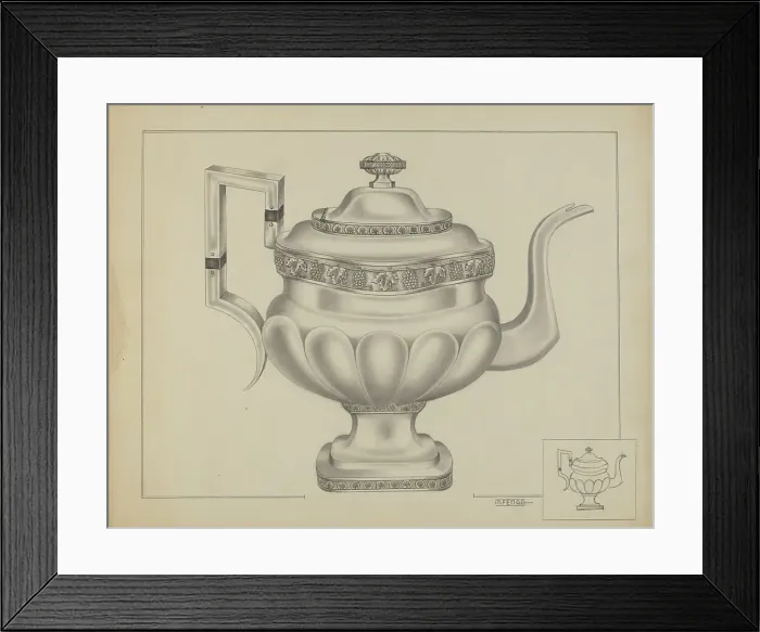 Framed Print : Silver Teapot, c. 1936. Creator: Michael Fenga Framed Print : Silver Teapot, c. 1936. Creator: Michael Fenga