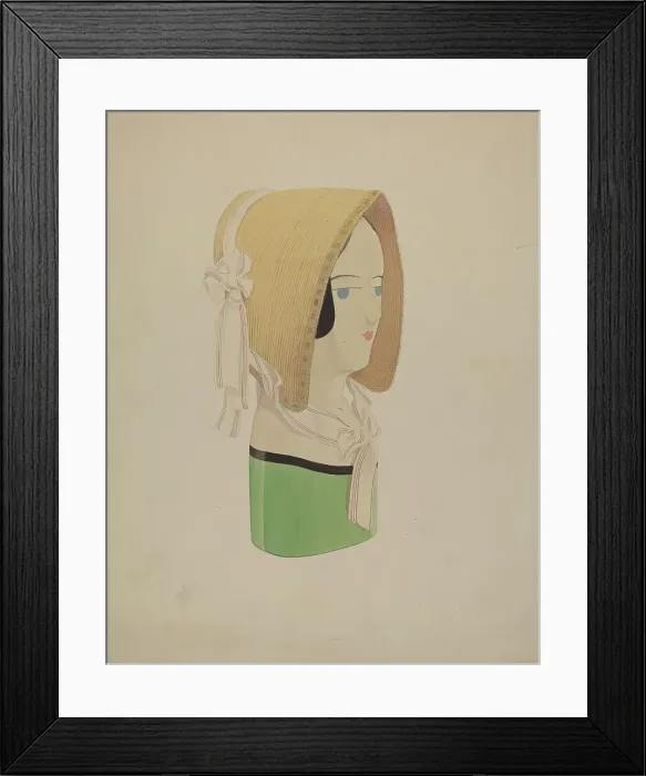 Framed Print : Hat Mannequin and Bonnet, c. 1937. Creator: Howard Weld