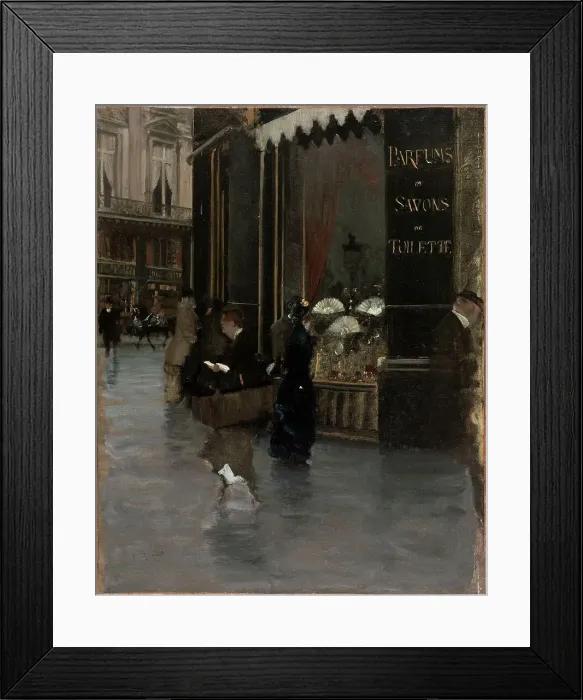 Framed Print : The Violet perfumery, at the corner of boulevard des Capucines and rue Scribe, c1880. Creator: Giuseppe de Nittis Framed Print : The Violet perfumery, at the corner of boulevard des Capucines and rue Scribe, c1880. Creator: Giuseppe de Nittis