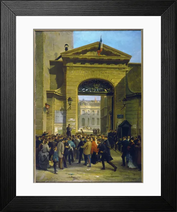 Framed Print : Reading a dispatch at the Town Hall in the 9th arrondissement, 6, rue Drouot (Jan 19, 1871), 1871. Creators: Alfred Decaen, Jacques Guiaud Framed Print : Reading a dispatch at the Town Hall in the 9th arrondissement, 6, rue Drouot (Jan 19, 1871), 1871. Creators: Alfred Decaen, Jacques Guiaud