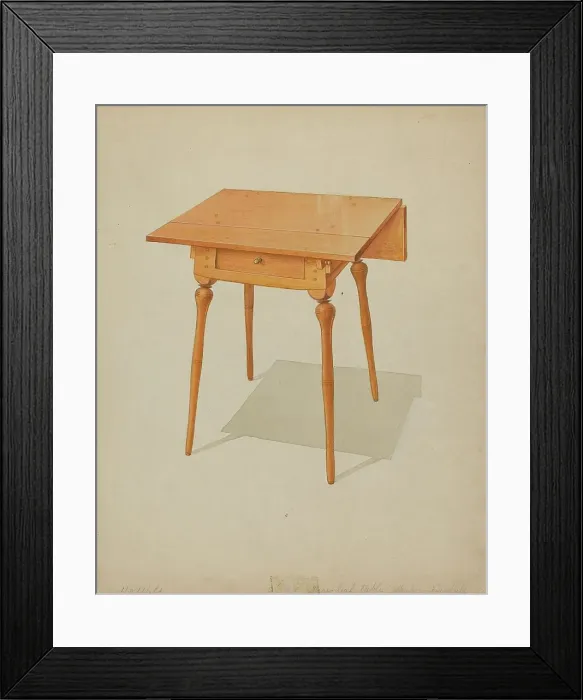 Framed Print : Shaker Drop-leaf Table, c. 1936. Creator: Howard Weld Framed Print : Shaker Drop-leaf Table, c. 1936. Creator: Howard Weld