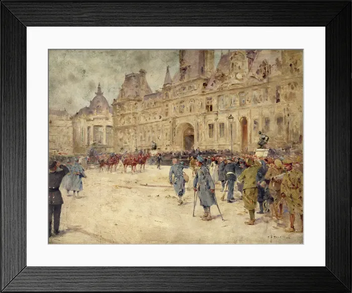 Framed Print : The disabled attend the funeral of General Gallieni, on Place de l'Hotel-de-Ville (June 1, 1916). Creator: Ernest Jean Delahaye Framed Print : The disabled attend the funeral of General Gallieni, on Place de l'Hotel-de-Ville (June 1, 1916). Creator: Ernest Jean Delahaye