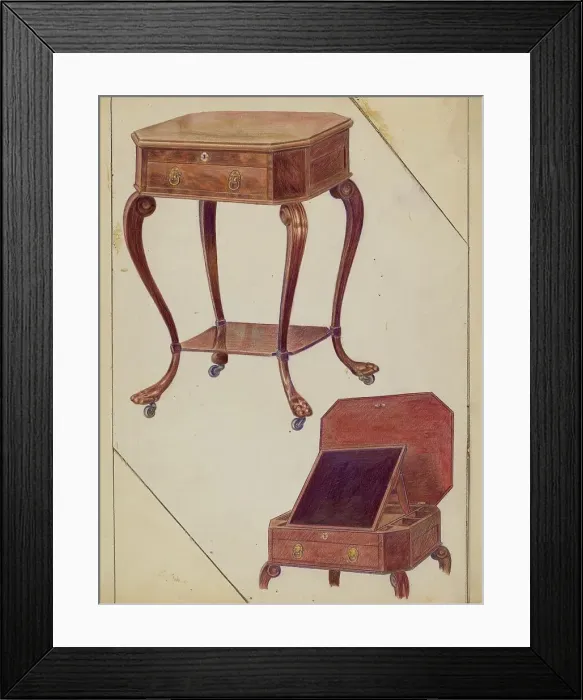 Framed Print : Writing or Sewing Table, 1936. Creator: Frank Wenger Framed Print : Writing or Sewing Table, 1936. Creator: Frank Wenger