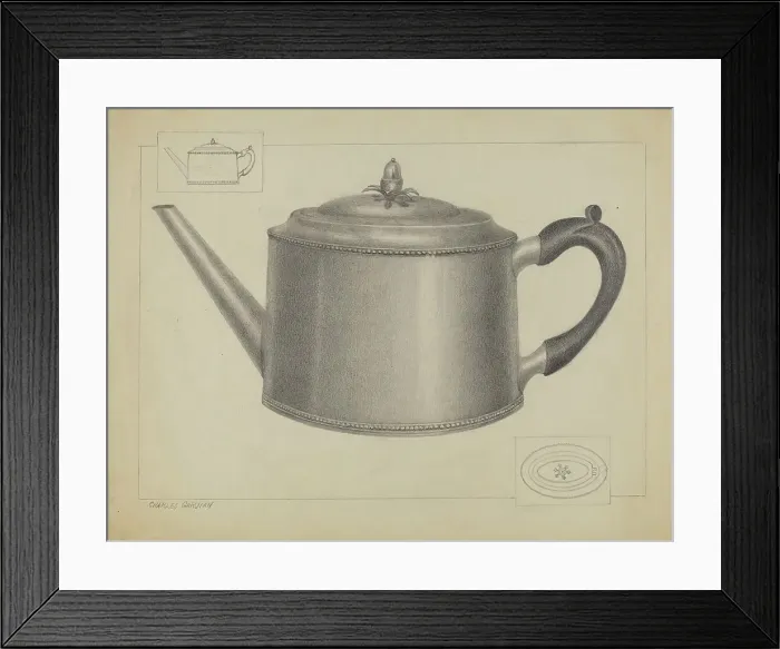 Framed Print : Silver Teapot, c. 1936. Creator: Charles Garjian Framed Print : Silver Teapot, c. 1936. Creator: Charles Garjian