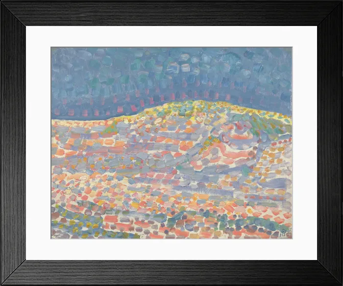 Framed Print : Pointillist study of a dune with a ridge on the right, 1909. Creator: Mondrian, Piet (1872-1944) Framed Print : Pointillist study of a dune with a ridge on the right, 1909. Creator: Mondrian, Piet (1872-1944)