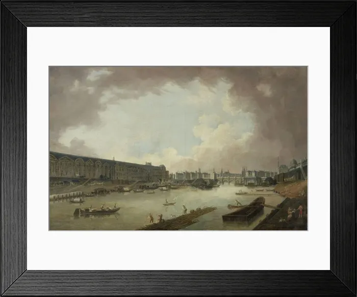 Framed Print : Grande Galerie, the Pont-Neuf and the Ile de la Cite, seen from the Pont Royal, c1775. Creator: Pierre-Antoine Demachy Framed Print : Grande Galerie, the Pont-Neuf and the Ile de la Cite, seen from the Pont Royal, c1775. Creator: Pierre-Antoine Demachy