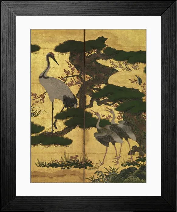 Framed Print : Birds and Flowers of the Four Seasons. Detail of six-panel folding screen, End of 16th cen. Creator: Anonymous Framed Print : Birds and Flowers of the Four Seasons. Detail of six-panel folding screen, End of 16th cen. Creator: Anonymous