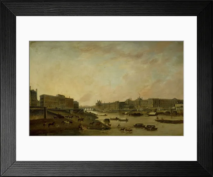 Framed Print : Hotel de la Monnaie and the Louvre, seen from Pont-Neuf, around 1800. Creator: Pierre-Antoine Demachy Framed Print : Hotel de la Monnaie and the Louvre, seen from Pont-Neuf, around 1800. Creator: Pierre-Antoine Demachy