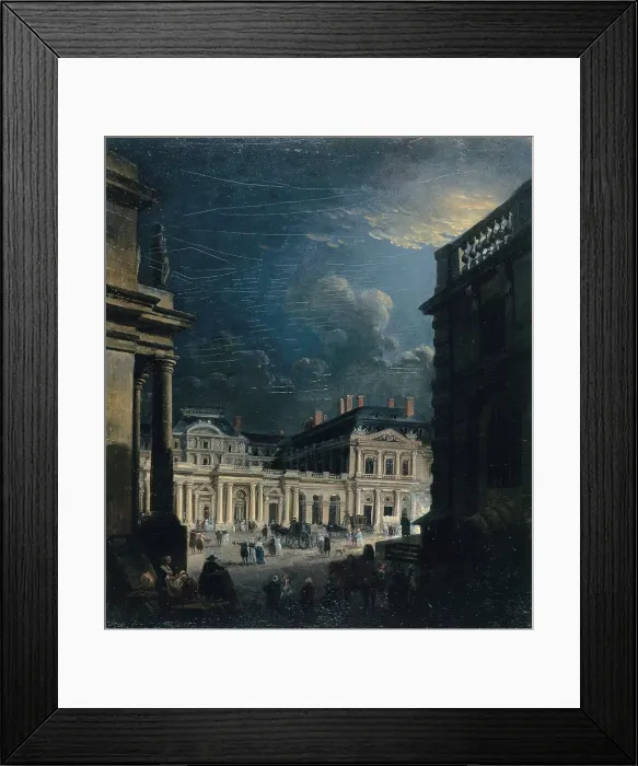 Framed Print : Place du Palais-Royal, in moonlight, c1765. Creator: Pierre-Antoine Demachy Framed Print : Place du Palais-Royal, in moonlight, c1765. Creator: Pierre-Antoine Demachy