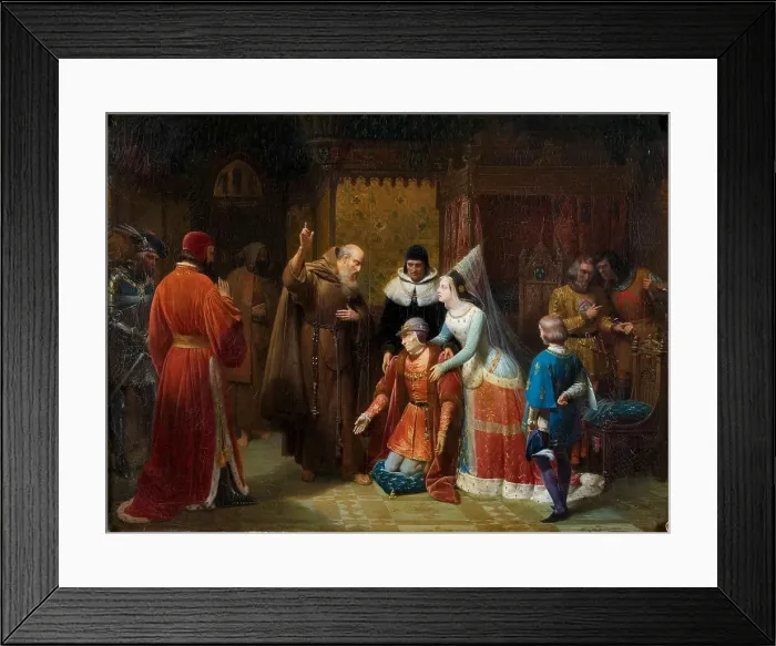 Framed Print : Louis XI of France knelt before Saint Francis of Paola, 1843. Creator: Gosse, Nicolas-Louis-François (1787-1878) Framed Print : Louis XI of France knelt before Saint Francis of Paola, 1843. Creator: Gosse, Nicolas-Louis-François (1787-1878)