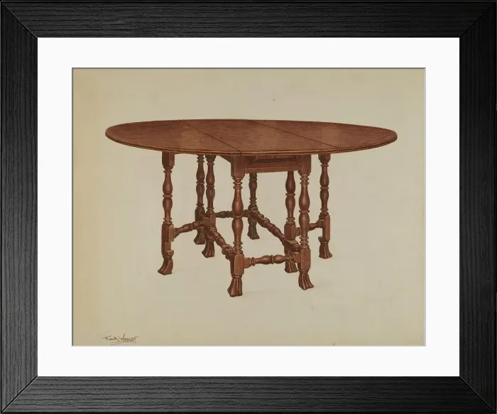 Framed Print : Gate-legged Table, c. 1937. Creator: Frank Wenger Framed Print : Gate-legged Table, c. 1937. Creator: Frank Wenger