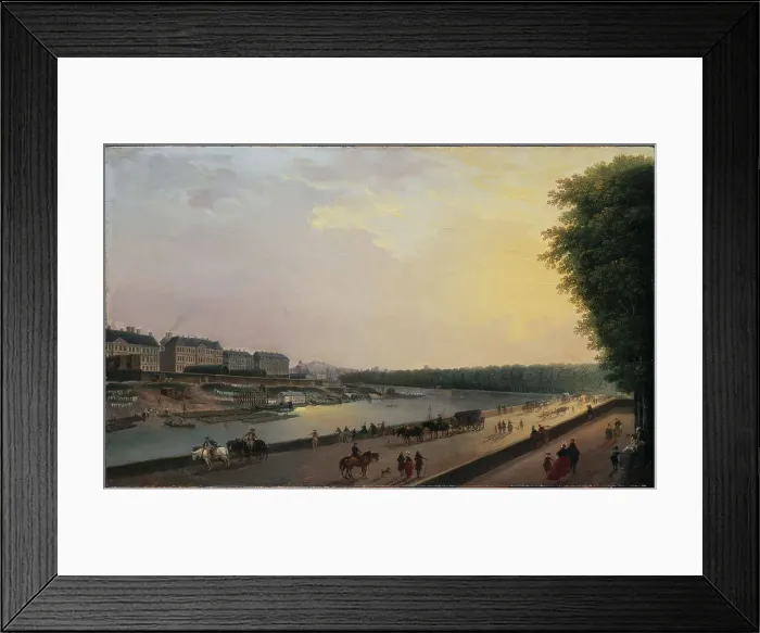 Framed Print : The Seine in La Grenouillere, view taken from waterfront terrace at Tuileries, c1777. Creator: Pierre-Antoine Demachy Framed Print : The Seine in La Grenouillere, view taken from waterfront terrace at Tuileries, c1777. Creator: Pierre-Antoine Demachy