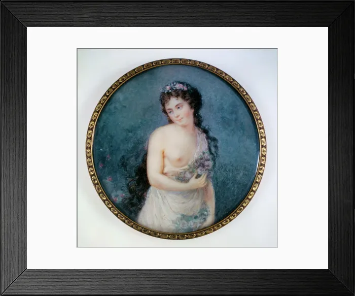Framed Print : Portrait of a young brunette woman in flowers, c1790. Creator: Ecole Francaise Framed Print : Portrait of a young brunette woman in flowers, c1790. Creator: Ecole Francaise