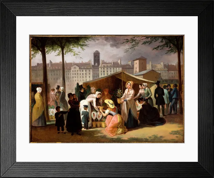 Framed Print : Flower market, 1839. Creator: Jean-Francois Demay Framed Print : Flower market, 1839. Creator: Jean-Francois Demay