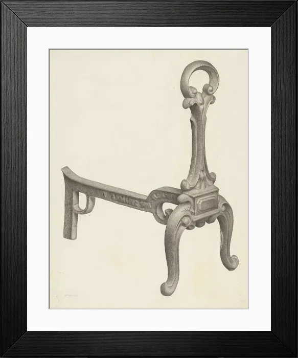 Framed Print : Andiron (one of pair), c. 1940. Creator: Milton Grubstein Framed Print : Andiron (one of pair), c. 1940. Creator: Milton Grubstein
