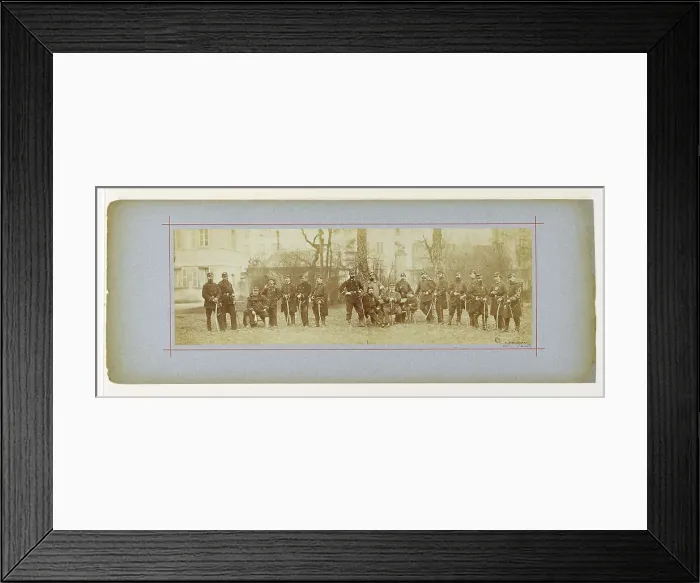 Framed Print : Panorama: group portrait of soldiers from the 97th battalion, 1870. Creator: Andre-Adolphe-Eugene Disderi Framed Print : Panorama: group portrait of soldiers from the 97th battalion, 1870. Creator: Andre-Adolphe-Eugene Disderi